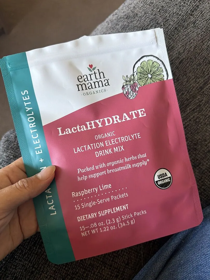 Earth Mama LactaHYDRATE elektrolytdryck för amning 15 portionspåsar hallon-lime