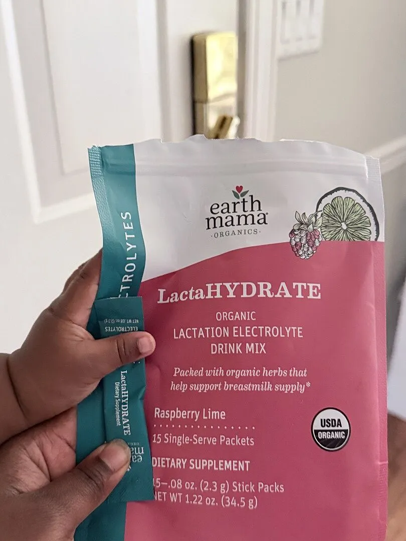 Earth Mama LactaHYDRATE elektrolytdryck för amning 15 portionspåsar hallon-lime