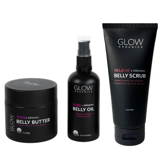 Glow Organics 3-stegs magkit skrubb olja smör