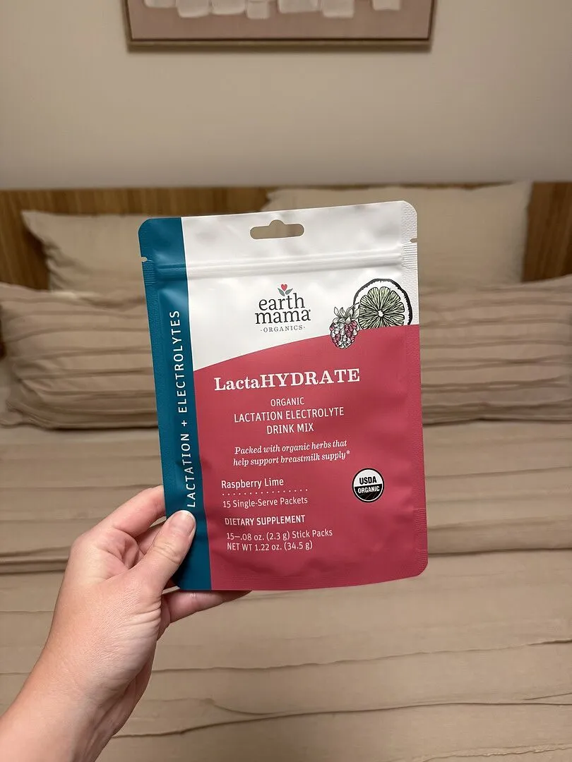 Earth Mama LactaHYDRATE elektrolytdryck för amning 15 portionspåsar hallon-lime