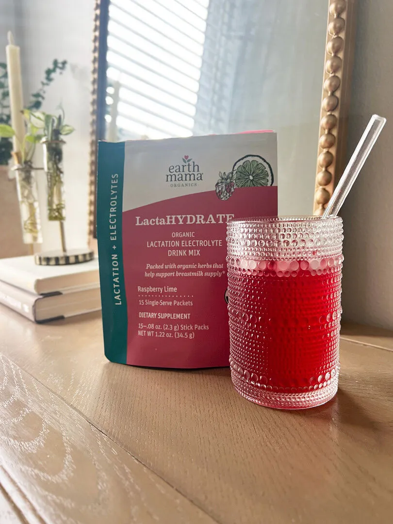 Earth Mama LactaHYDRATE elektrolytdryck för amning 15 portionspåsar hallon-lime