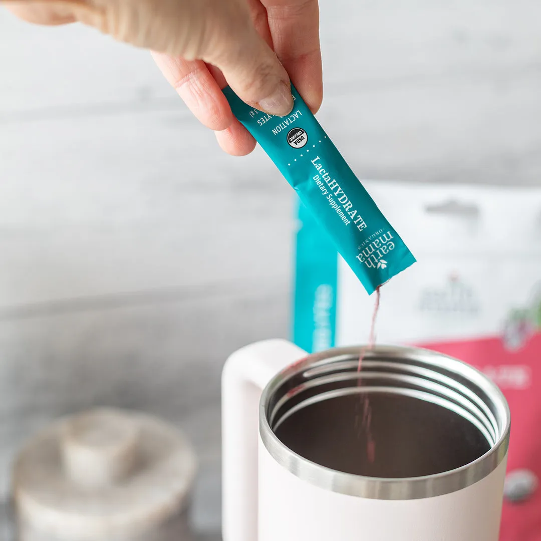 Earth Mama LactaHYDRATE elektrolytdryck för amning 15 portionspåsar hallon-lime