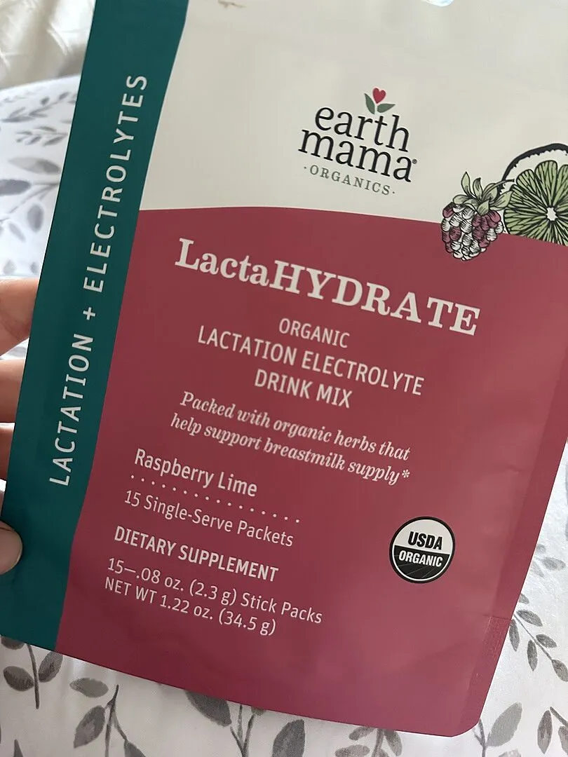 Earth Mama LactaHYDRATE elektrolytdryck för amning 15 portionspåsar hallon-lime